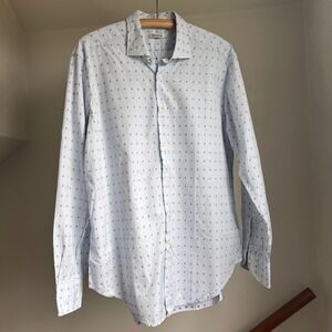 RODA Button Up Dress Shirt Large Light Blue Red Dot Printed Long Sleeve Italian